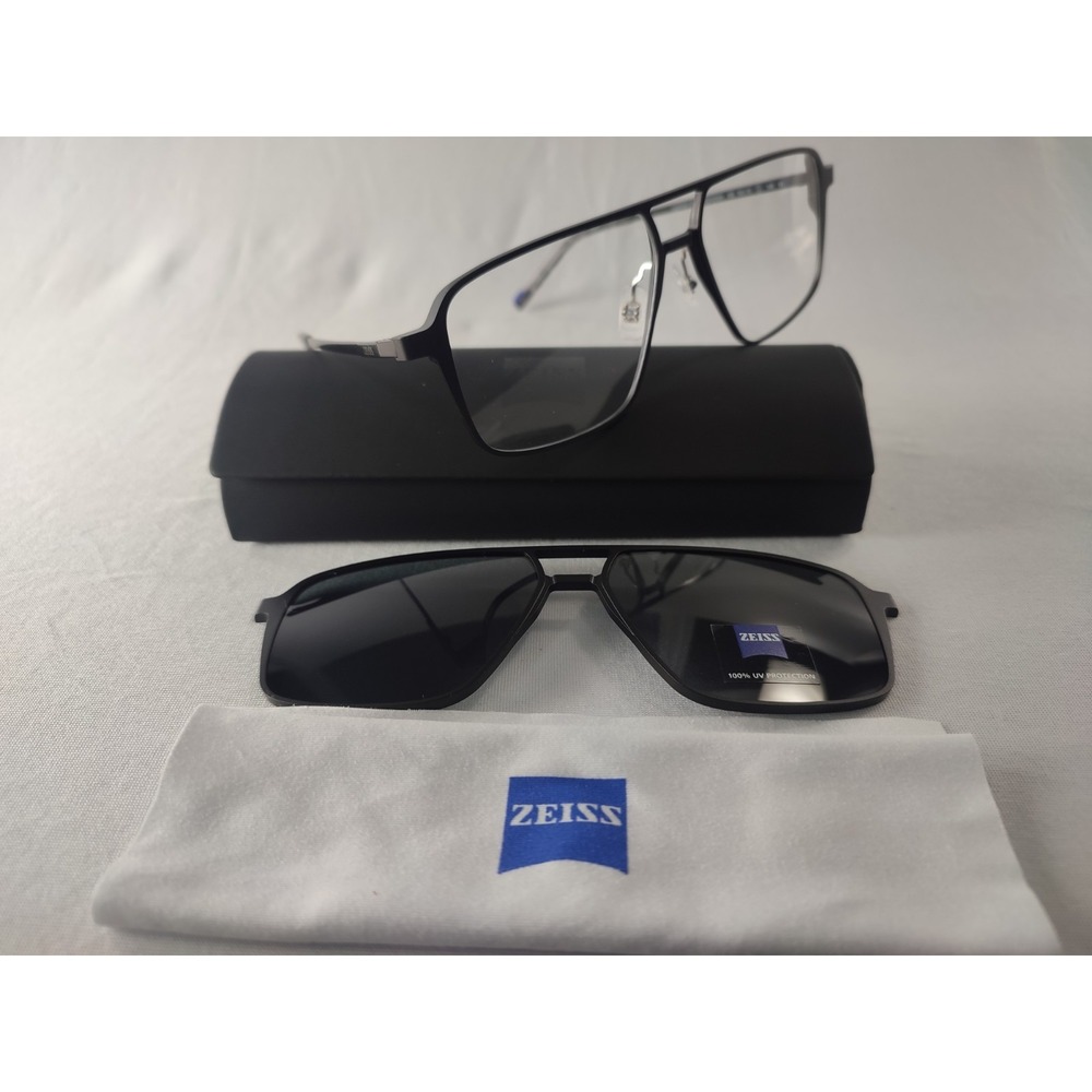 Zeiss ZS23123SLP Sunglasses Matte Black 56-14-140 Navigator with Clip-on‎ NIB